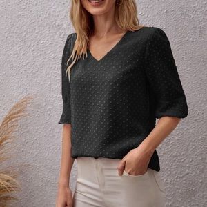 Black Fitted 3/4 Sleeve Blouse